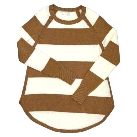 Anthropologie Rebekah Striped Tunic Sweater Camel Ivory Cozy Knit S - Picture 6 of 11